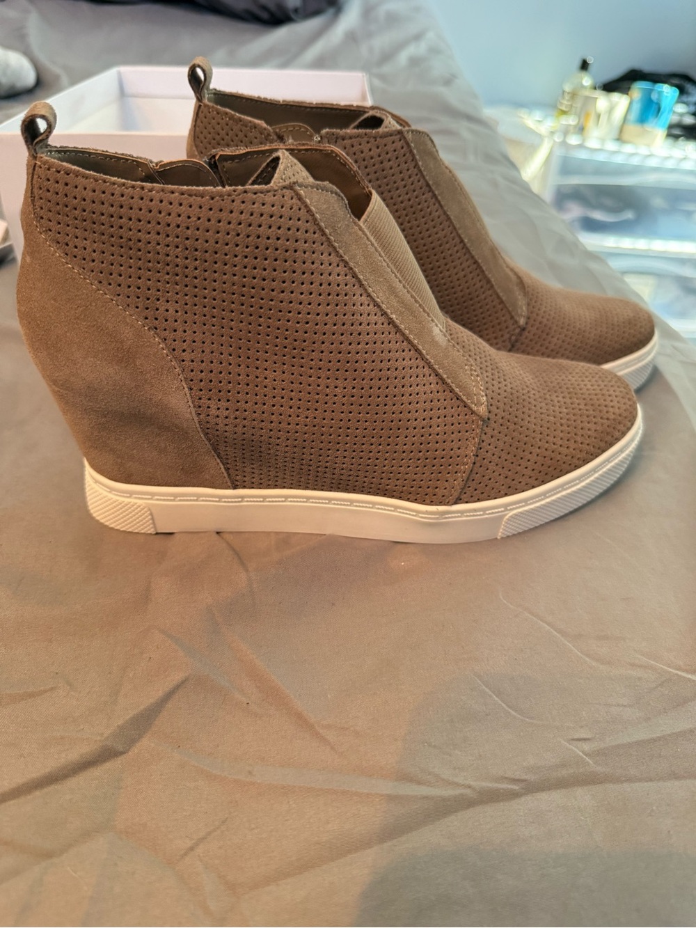 Steve Madden Taupe Perforated Wedge Sneaker